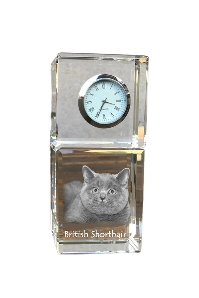 Art - Dog Ceas de cristal Art-Dog British Shorthair, de masă, cu gravură cu p...