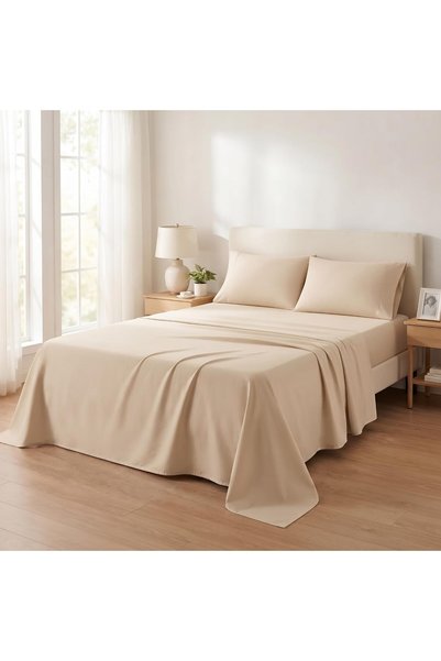 EBREEZZ Flat bed sheet 200x260 cm with standard pillowcase 50x70 cm from (Beige)