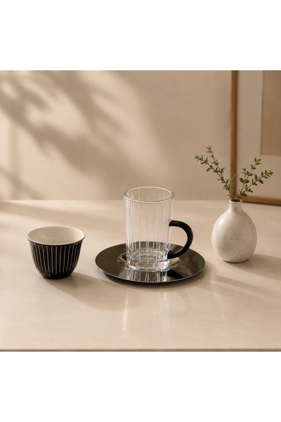 ELEGANT HOME طقم أكواب شاي زجاج مع فناجين سنيليه 18 قطعة