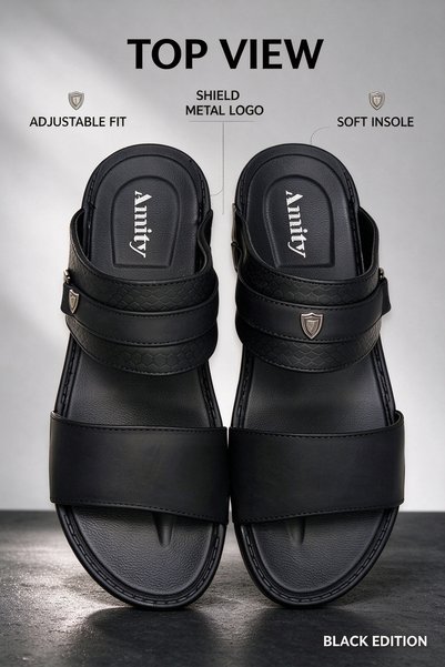 Hayyin Mart Classic Men Leather Slide Sandals Wide Strap Comfortable Flat Sli...