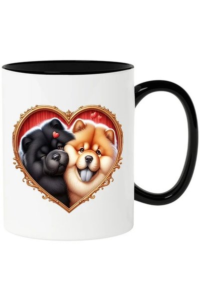 INOVATIX Cana cu o catelusa si un caine Chow Chow ilustratie cadru in forma d...