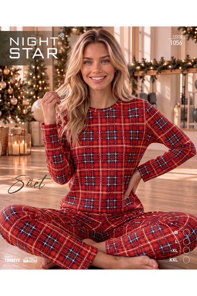 Night Star Nova Red Plaid New Year's-Themed Super Soft Pajama Set