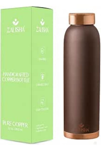 ZALISHA ® 100% Pure Copper Premium Water Bottle 950 ml | Matte Finish Brown