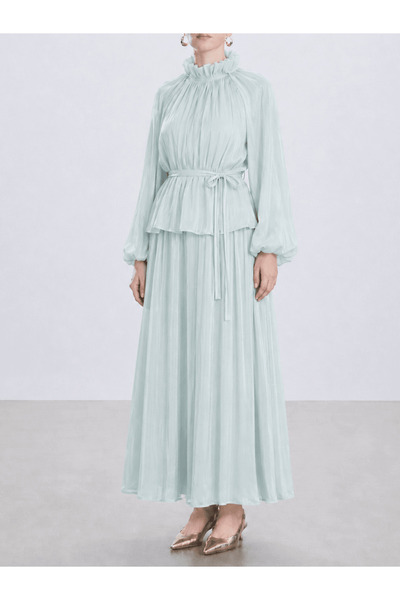 Hepsi Moda طقم تنورة جانجان مع حزام - 4336 - SN - أخضر مائي