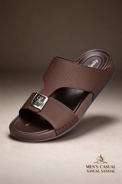 Hayyin Mart Arabic Style Men Leather Slippers Slip On Open Toe Slides Decorat...