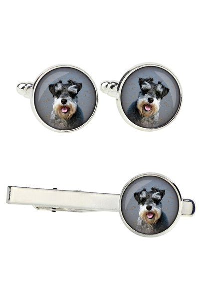 Art - Dog Art-Dog Schnauzer - Set de butoni și agrafă de cravată cu fotografi...