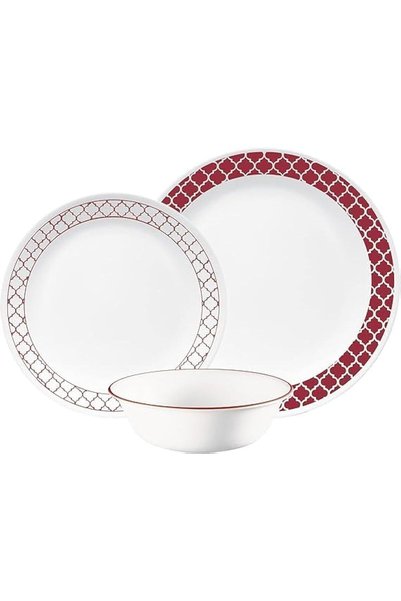 Corelle Crimson Trellis, 12-piece Chips & Cracks Resistant Dinnerware Set