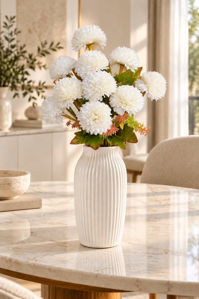 MD Aspiz Flowers Yapay Çiçek 10lu Lüx Beyaz kasımpatı Demeti 41 cm ( Saksısız...