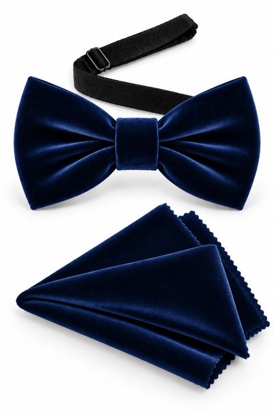 ELROZO Men's Classic Velvet Bow Tie and Pocket Square Set