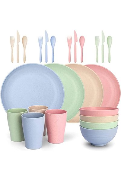 Generic NB 24 Pieces Bowl Set Tablewares, Wheat Straw Plates,Lightweight Degr...