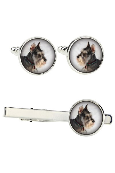 Art - Dog Art-Dog Schnauzer - Set de butoni de manșetă și agrafă de cravată c...