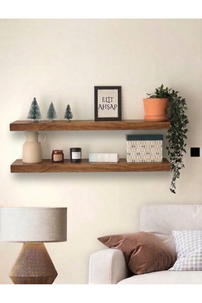 Elit ahşap 2’li Gizli Bağlantılı Uçan Raf Takımı - 70x15 Atlantik çam Duvar R...
