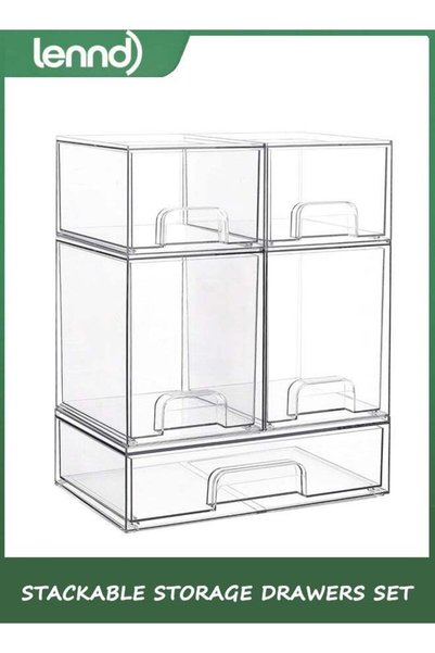 Generic LENND Stackable Storage Drawers Set of 5, Clear Plastic Organizer Bin...
