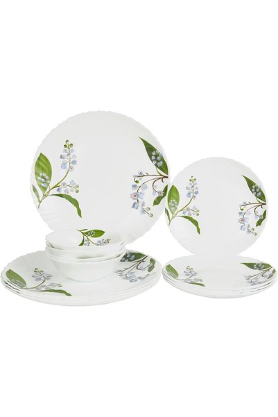 DELCASA DC3303 Botanical Bliss Opalware Dinner Set 12-Pieces, White/Green