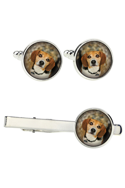 Art - Dog Art-Dog Beagle - Set de butoni de manșetă și agrafă de cravată cu f...