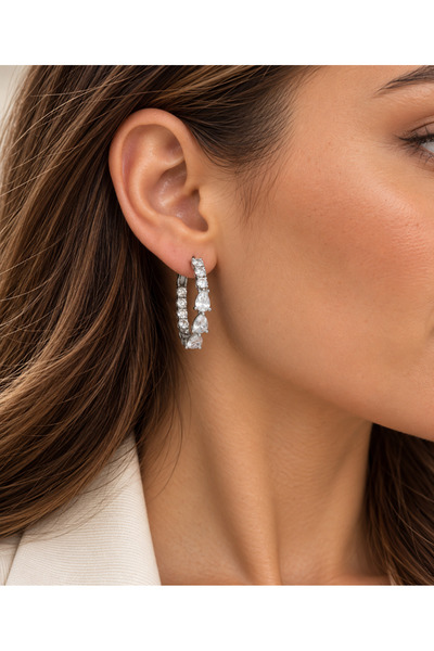 ACAR TAKI XUPING SILVER-COLORED DROP-STONE EARRINGS WITH WATERWAY EMBELLISHME...