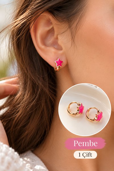 Mu Minamu Colorful Enameled Star Earrings, Minimalist Hoop Earrings, Durable,...
