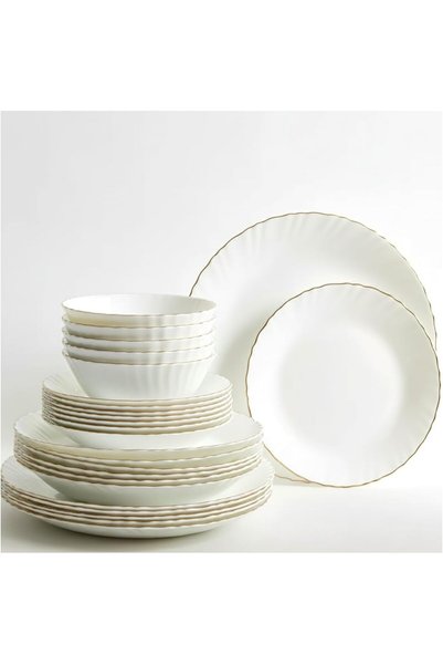Houzi 36 Pcs Dinnerware set Gold line Opal Glassware 8 x Dinner set 8 x Desse...