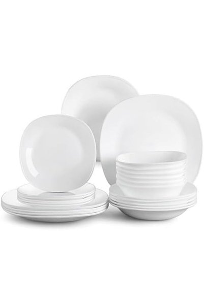 Houzi 12 Pcs Opal ware Dinner Set 4 x Dinner plate 4 x Dessert plate 4 x Bowl...