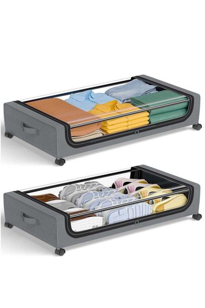 Generic XICEN 2pcs Under Bed Storage Box with Wheels and Lid 50L Large Clothe...