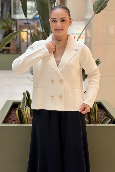 Nuss Short Mercerized Blazer with a Double-Breasted Wrap Neckline and Buttons