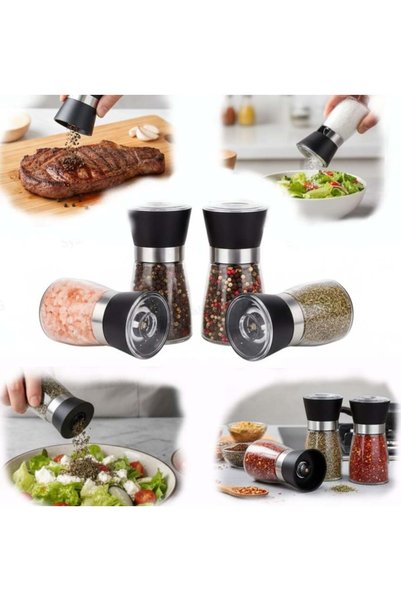 SyaMAG Set de 4 râșnițe de sticlă, cu capac, lamă ceramică, pentru sare, pipe...