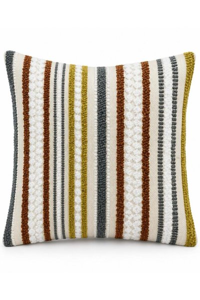 ANKABAYB Bohemian Striped Textured Decorative Cushion – Ecru, Mustard, Terrac...