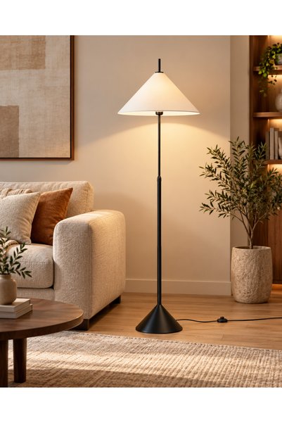 N.zone Modern Floor Lamp with Elegant Cone Design, Black Metal Base and White...