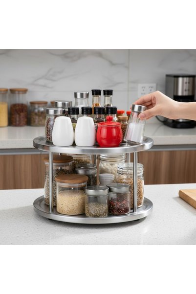 SyaMAG Etajera din inox, pe doua niveluri, Ø26 x H16 cm, organizare bucatarie...