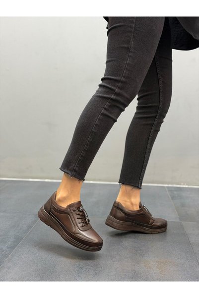Diva Ayakkabı KAHVE Orthopedic Shoes with Leather Elastics