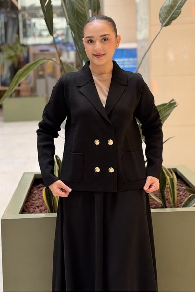 Nuss Short Mercerized Blazer with a Double-Breasted Wrap Neckline and Buttons
