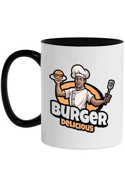 INOVATIX Cana Cu Mesaj Burger Delicious, Mancare, Bucatar, Spatula, Multicolo...