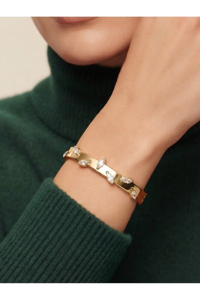 Orelia Takı Steel Cuff Bracelet with Zircon Stone Accents