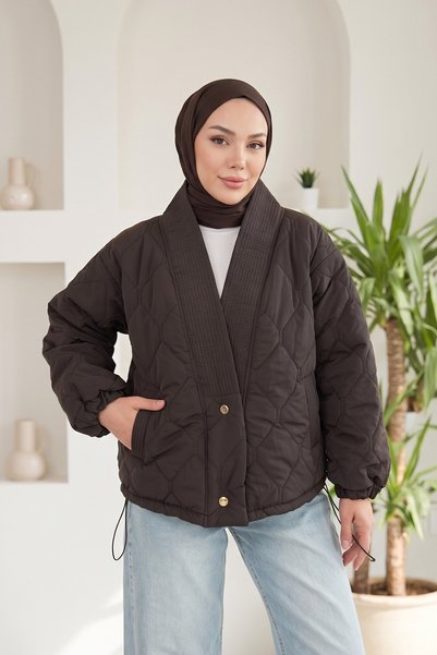 lavrisa Women's V-Neck Quilted Short Jacket with Two Buttons
