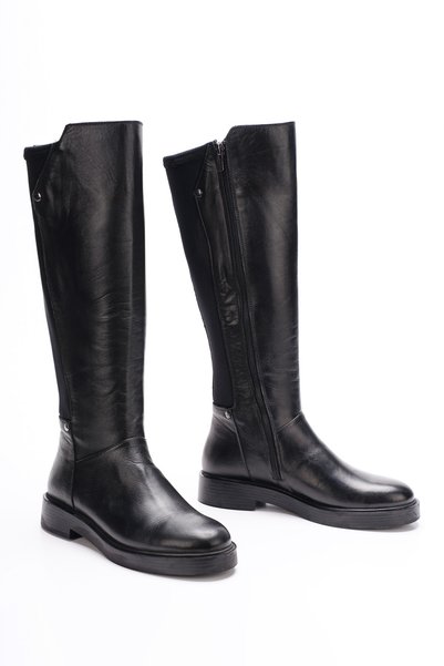 PASSAGE SHOES Women's Genuine Leather Zipper Boots 7034 BLACK LEATHER