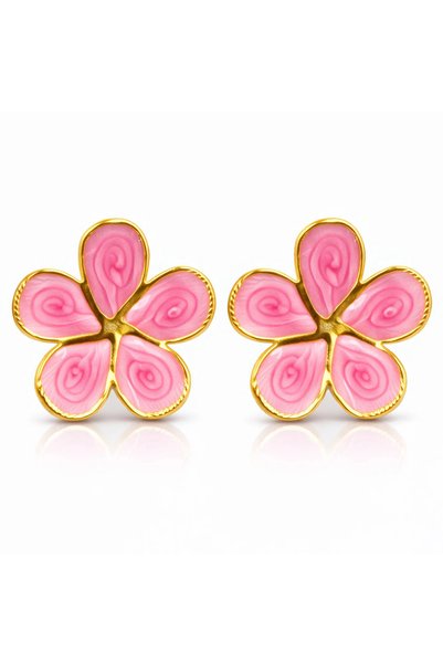 OEM Cercei Pink Blossom aurii, din oțel inoxidabil, cu floral, placați cu aur...