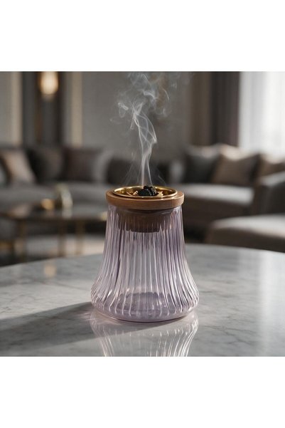 Generic Brand Hindi Glass Purple Incense Burner with Wood