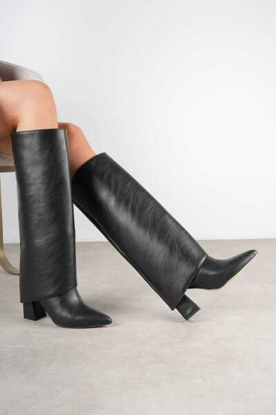 Belvaa store Belva Black Leather Boots with Removable Apparatus, Heeled, Poin...