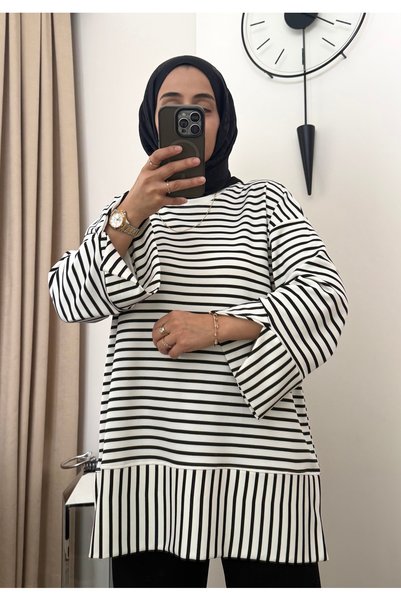 MERİÇ BOUTİQUE تونيك فضفاض من قماش المودال المخطط.