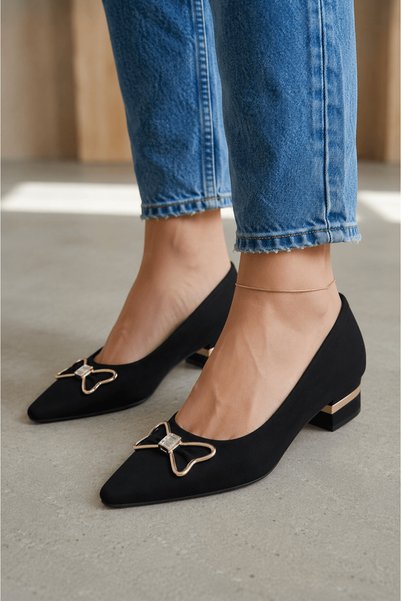 Hepsi Moda Satin Low-Heeled Shoes with Bow Detail - 007 - 099 - 58 - Black