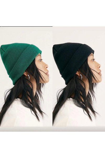 TNR SPORT Unisex Foldable Green-Black Beanie Set