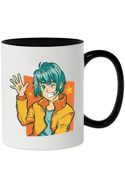 INOVATIX Mug With Boy, Jacket, Stars, Retro, Anime, Asian, Multicolor 330 Ml,...