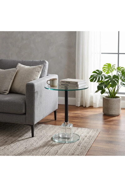 Al Hadaya Mall Elegant Design Glass and Crystal Side Service Table ــ Black a...