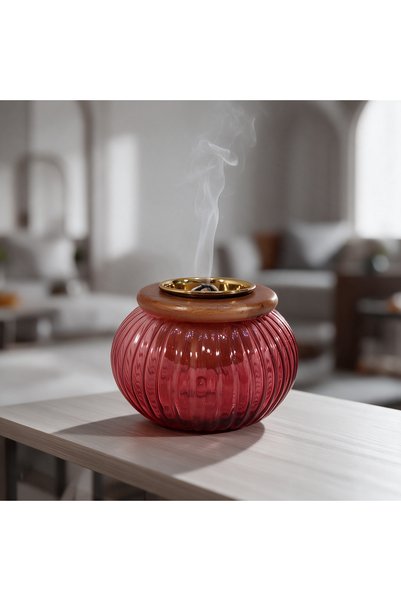 Generic Brand Hindi Glass Pink Incense Burner with Wooden Base
