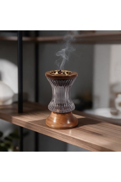 Generic Brand Hindi Glass Purple Incense Burner with Wooden Base