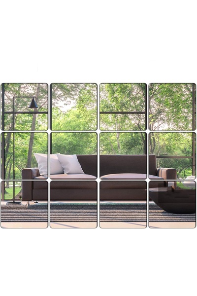 LUXER Комплект от 12 квадратни самозалепващи се акрилни огледала Luxer, 15x15...