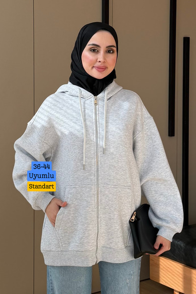 Mogi Butik Women's 3-Ply Fleece-Lined Hooded Modest Basic Cardigan 3274