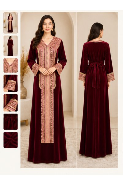 VİSKOYAT Stylish Velvet Kaftan Dress – Loose Fit, Comfortable, and Elegant Lo...