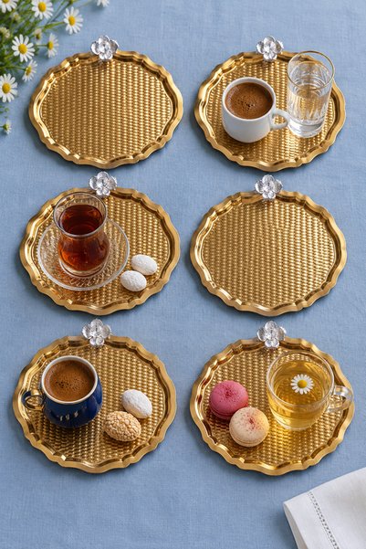AKSESUAR EVRENİ Ostena Gold 6-Piece Set with Butterfly-Detailed Oval-Patterne...
