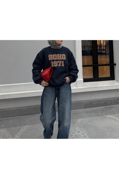 Hepsi Moda Crew Neck Embroidered Sweatshirt - 5940 - Black (ÖS)